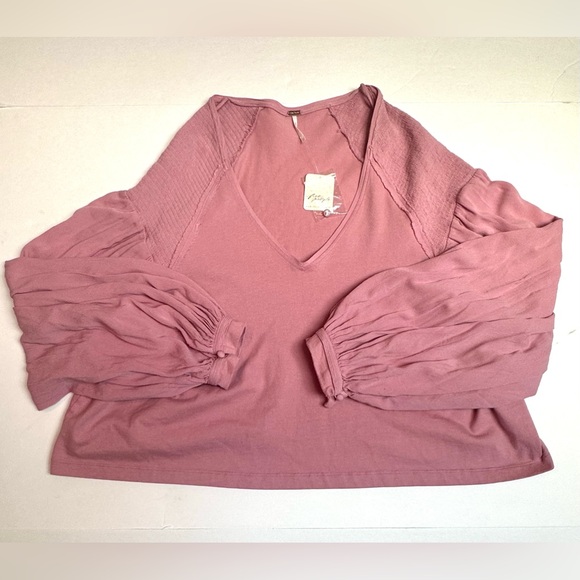 We The Free People Blush Rose V-Neck Crop Long Ballon Sleeve Shirt size M (NWT) - Picture 6 of 15